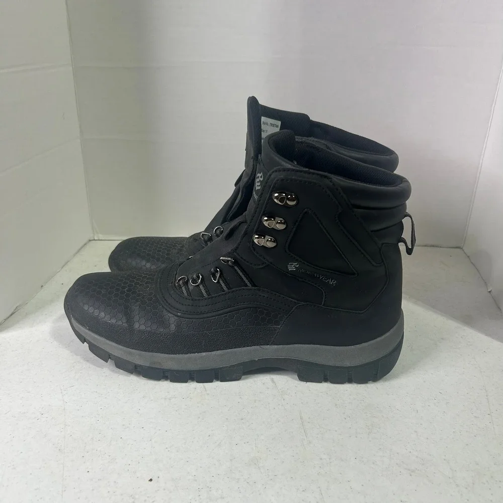 Rocawear Tristan Mens Black Faux Leather Hiking Boots Size 11 Honeycomb Texture